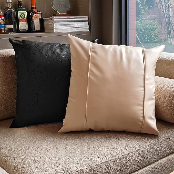 Faux Leather Throw Pillow Covers 24X24 Inch Beige Brown Outdoor Modern Farmhouse Solid Decorative Pillow Covers for Room Couch Living Bedroom Bed Sofa
