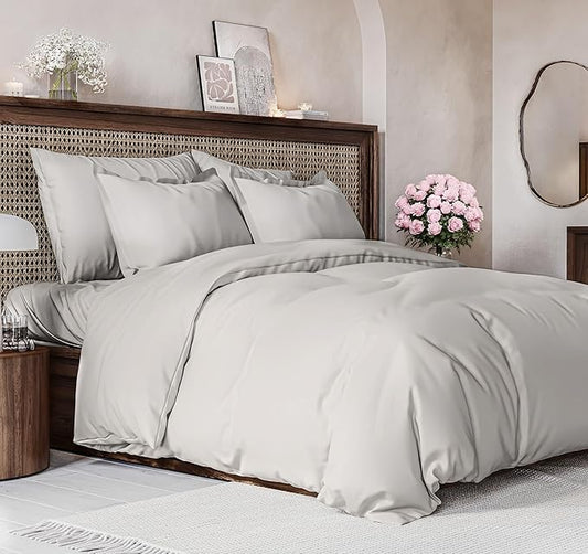 Duvet Cover Cal King Size Set - Extra Soft Cal King Size Duvet Cover 104 x 98 with 2 Pillow Shams - Hotel Luxury and Fade Free w/Zipper Closures & Ties - Comfy Breathable Bedding Set (French Grey)