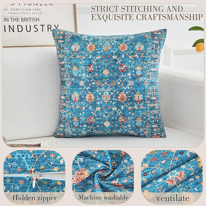 Boho Throw Pillow Covers 20x20 inch Set of 2,Boho Vintage Carpet Pattern Antique Ethnic Decor Double Sided Pattern Cushion Cover Soft Pillow Case Living Sofa Room Bed Square Pillow Cover