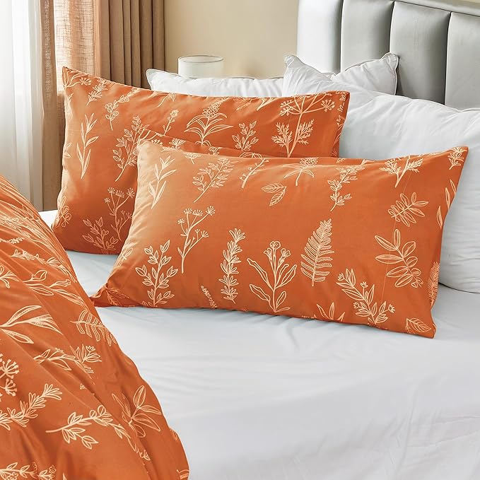 MUXHOMO Duvet Cover Full Size, Reversible Floral Caramel Duvet Cover Set with Zipper Closure, 3 Pieces Botanical Patterns Soft Microfiber Bedding Set with 4 Ties (80"x90", 2 Pillow Cases)