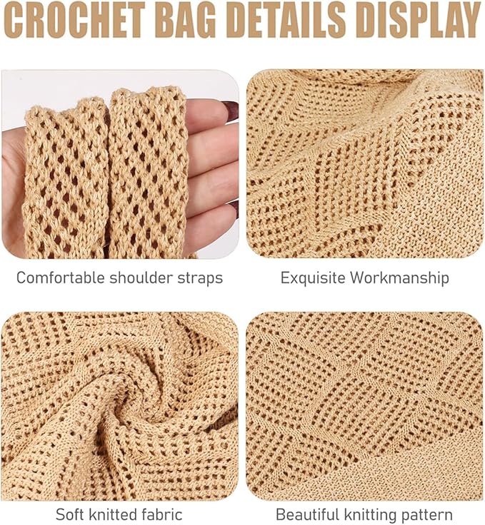 COOKOOKY Crochet Beach Tote bag Summer Beach Bag for Women Aesthetic Mesh Tote Bag Hippie Bag Knit Bag