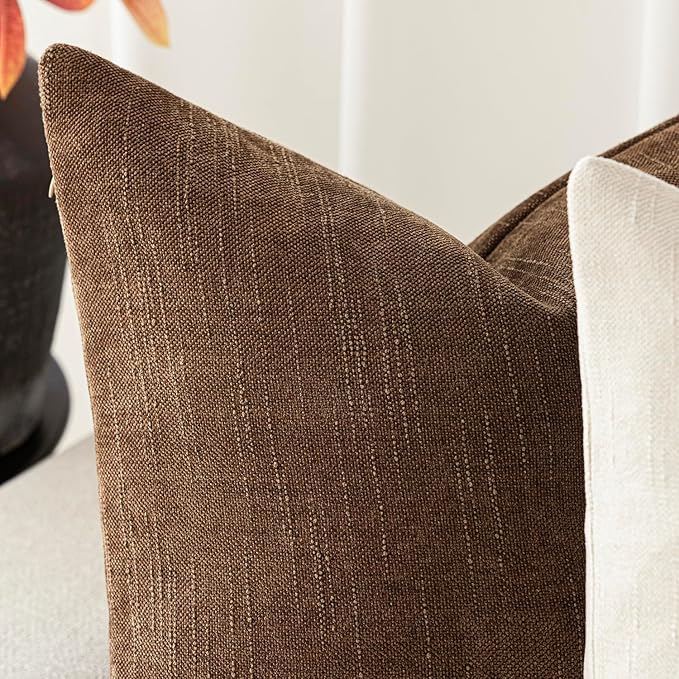 Foindtower Set of 2 Textured Chenille Throw Decorative Pillow Covers Square Accent Solid Cushion Cover Neutral Farmhouse Lumbar Pillow Case for Couch Sofa Bedroom Living Room 12x20 Inch,Dark Bronze