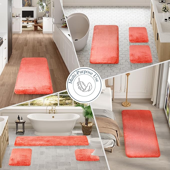 Walensee Bath Rug for Bathroom Non Slip Bathroom Mat (20 x 32, Iiving Coral) Water Absorbent Soft Microfiber Shaggy Rug Machine Washable Bath Mat Thick Plush Shower Mat