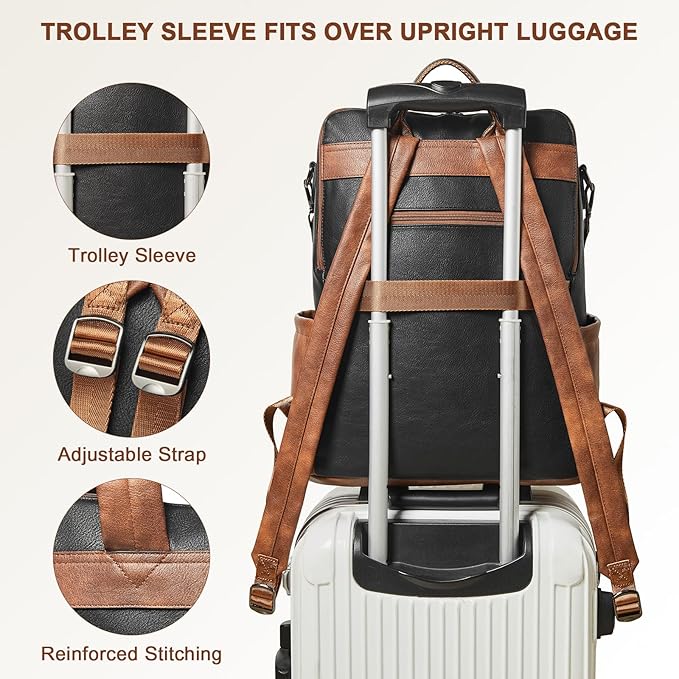 Shrrie Laptop Backpack for Women 15.6 inch,Travel Leather Backpack Purse Nurse Teacher Carry on Backpack Computer Bag,Professional Water-Resistant College Business Work Casual Daypack,Two-tone Maroon