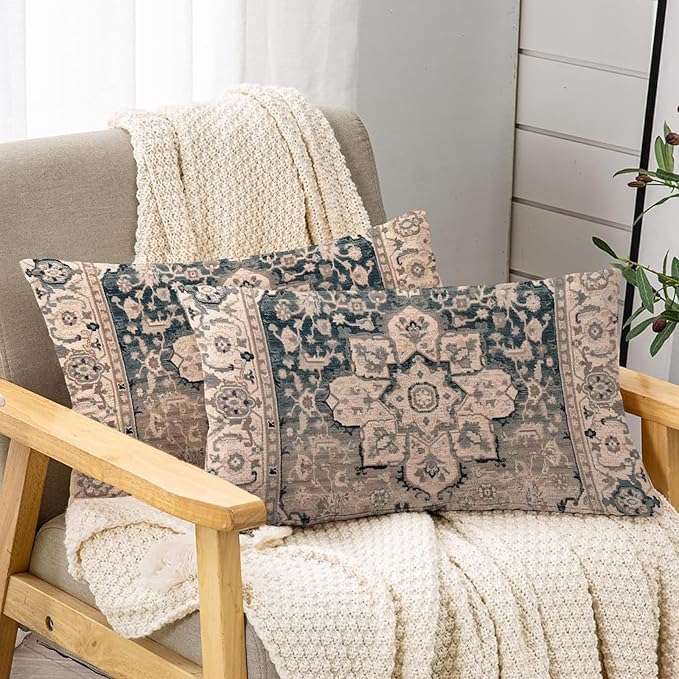 Boho Throw Pillow Covers 12x20 inch Set of 2,Boho Vintage Carpet Pattern Antique Ethnic Decor Double Sided Pattern Cushion Cover Soft Pillow Case Living Sofa Room Bed Square Pillow Cover