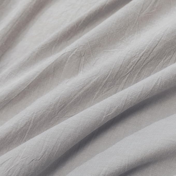 FOSSA Duvet Cover Set 100% Washed Cotton Linen Feel Super Soft Breathable Cozy 3 Pieces Bedding Sets Solid Grayish Queen