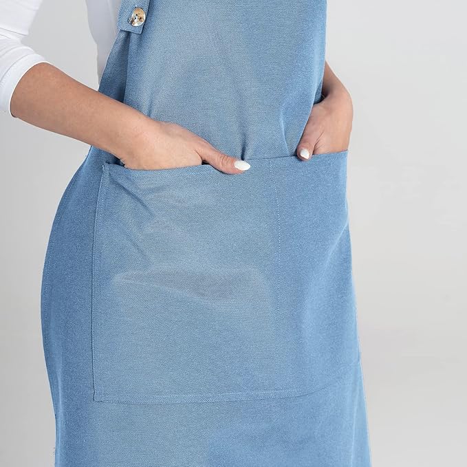 TOSHE Kitchen Apron Waterdrop Resistant Cotton Apron with adjustable Aprons for Women with Pockets 10 Color option Cooking Apron Light Blue (Light Blue)
