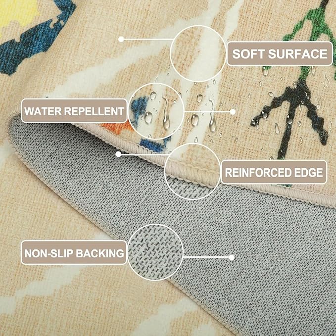 Area Rug 5x7 Rug Machine Washable Non-Slip Low Pile Print Pattern Western Rug for Living Room Bedroom Entryway Tribal Series -Cream/Beige