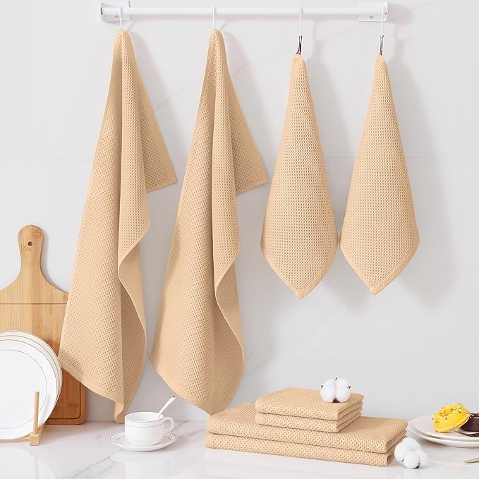 Homaxy 100% Cotton Kitchen Towels and Dishcloths Set, 12 x 12 Inches and 13 x 28 Inches, Set of 10 Bulk Kitchen Towels Set, Ultra Soft Absorbent Dish Cloths for Washing Dishes, Apricot