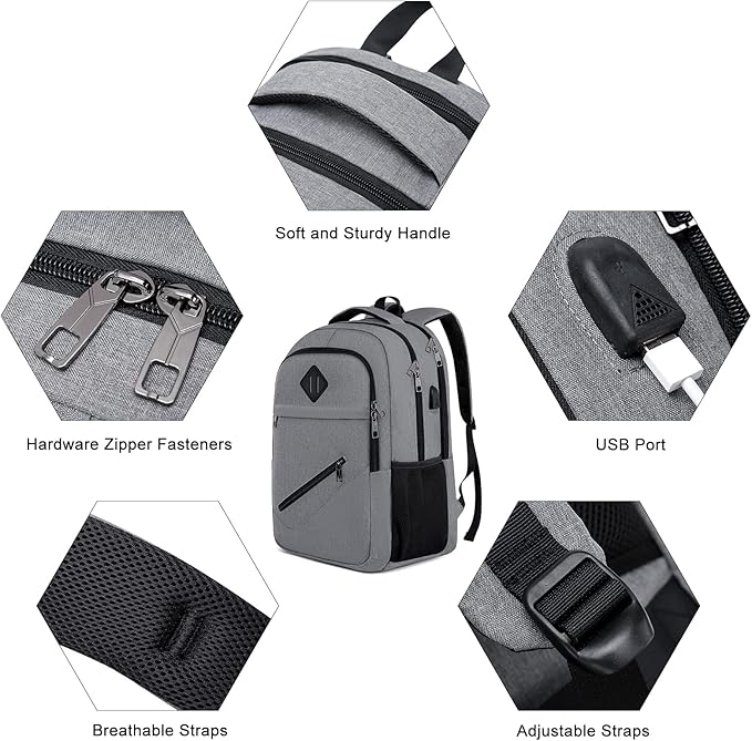 Backpack, School Backpacks for Teen Boys & Girls, Student Bookbag Fits 17.3 Inch Laptop with USB Charging Port, Water Resistant Travel Backpack, Sturdy Anti Theft Computer Bag Gifts Men Women