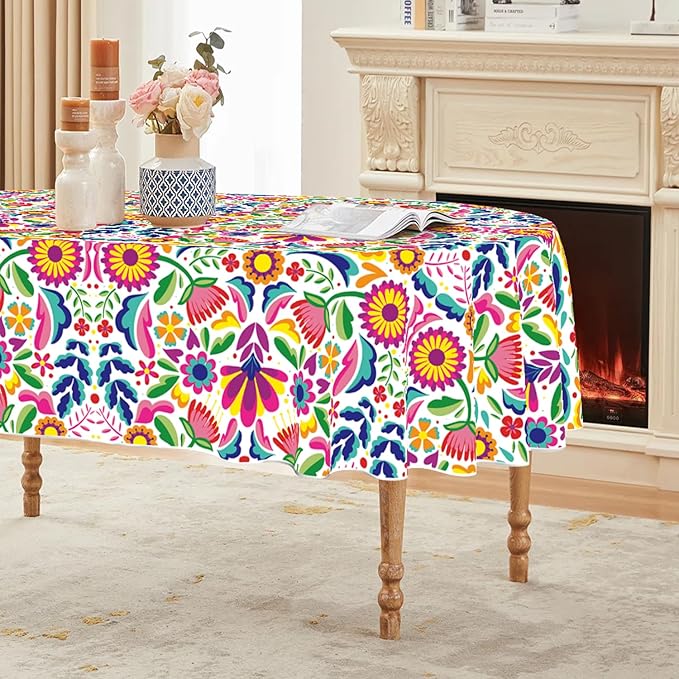 Horaldaily Mexico Tablecloth 60x84 Inch Oval, Halloween Cinco De Mayo Fiesta White Washable Seasonal Table Cover for Party Picnic Dinner Decor