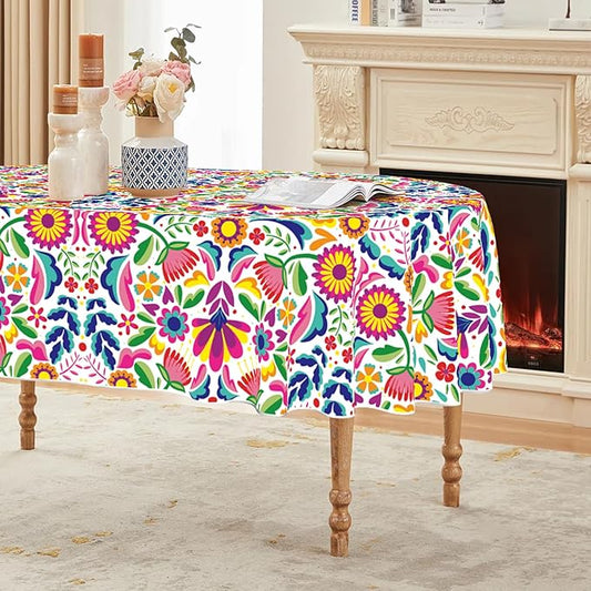 Horaldaily Mexico Tablecloth 60x84 Inch Oval, Halloween Cinco De Mayo Fiesta White Washable Seasonal Table Cover for Party Picnic Dinner Decor