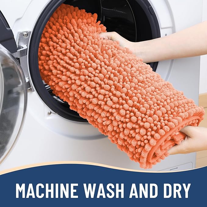 Arotive Luxury Chenille Bathroom Rug Mat, Extra Soft Thick Absorbent Shaggy Bath Rugs, Non-Slip Machine Wash Dry, Plush Bath Mats for Bathroom, Shower and Tub, 54x24, Coral