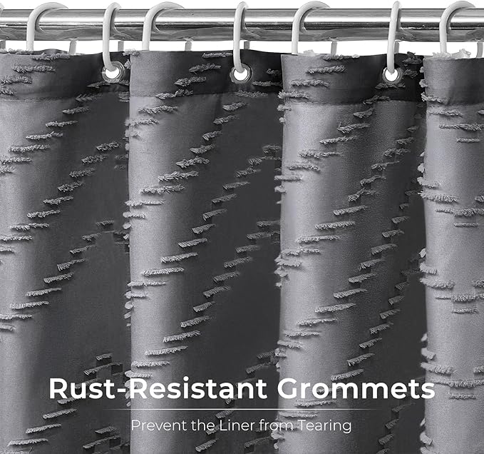 Boho Gray Shower Curtain Tufted Chevron Striped Shabby Chic Textured Cloth Shower Curtains for Bathroom, Modern Farmhouse Waterproof Shower Curtain, 72x72