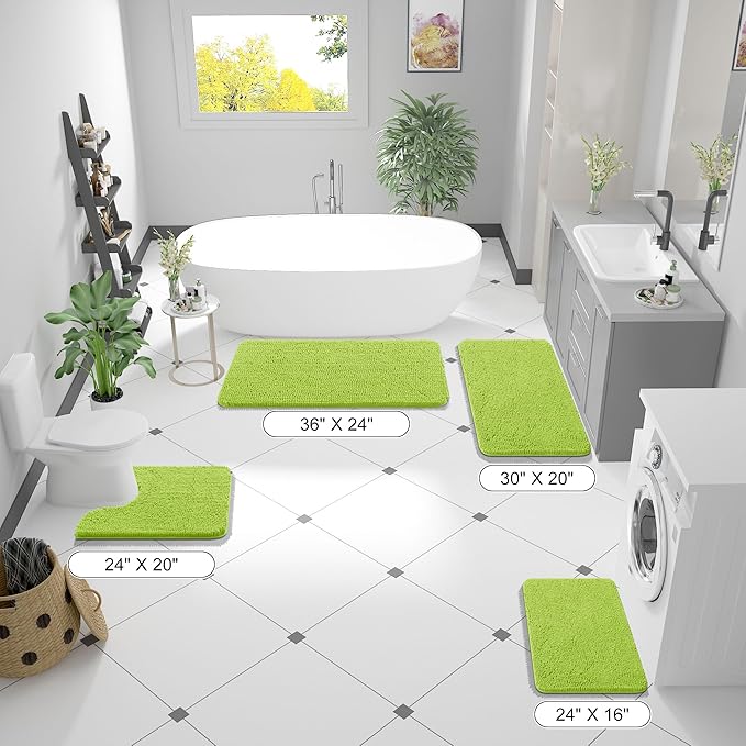 OLANLY Bathroom Rugs 36x24, Extra Soft Absorbent Chenille Bath Rugs, Rubber Backing Quick Dry, Machine Washable Bath Mats for Bathroom Floor, Tub and Shower, Home Decor Accessories, Bright Green