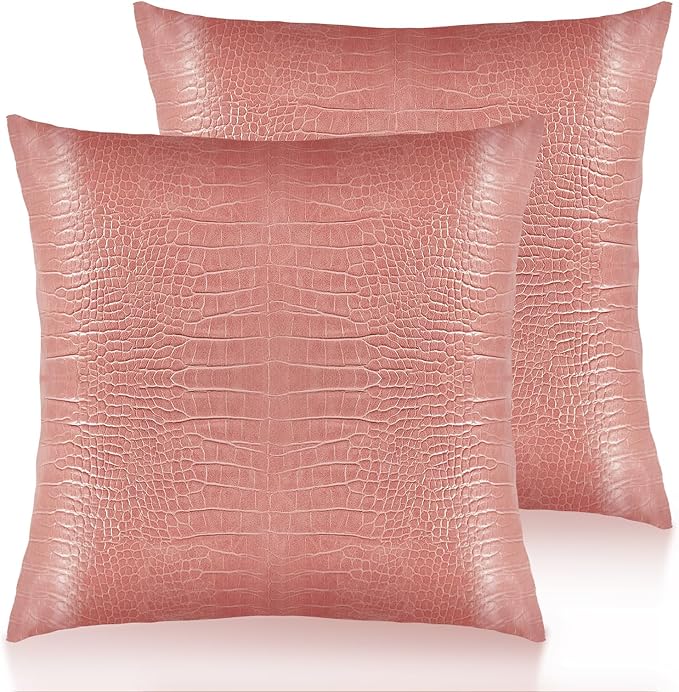 Faux Leather Throw Pillow Covers 18X18 Inch Set of 2 Pink Outdoor Modern Farmhouse Solid Decorative Pillow Covers for Room Couch Living Bedroom Bed Sofa