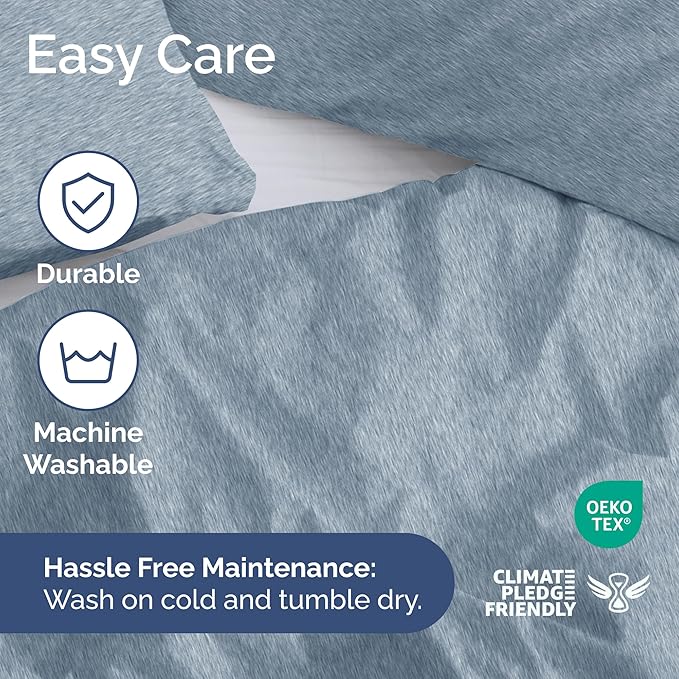 Duvet Cover Cal King Size Set - Extra Soft Cal King Size Duvet Cover 104 x 98 with 2 Pillow Shams - Hotel Luxury & Fade Free w/Zipper Closures & Ties - Comfy Breathable Bedding Set (Heathered Blue)