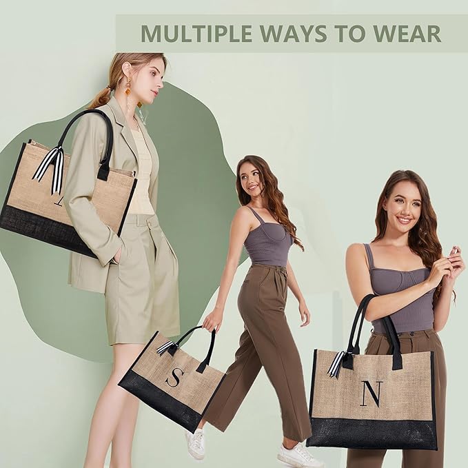 BeeGreen Embroidery Monogram Initial Tote Bag for Women Teacher Mom Friend Personalized Gift for Birthday Beach Work Wedding