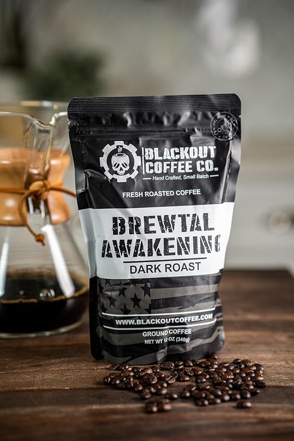Blackout Coffee Brewtal Awakening Ground Coffee – Dark Roast, Bold Flavor – Freshly Roasted 12oz Bag, American Made