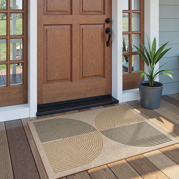 Lahome Rainbow Front Door Mat, 32"x48" Washable Non Slip Entry Way Rugs Indoor, Farmhouse Neutral Non Slip Non Shedding Lightweight Floor Carpet for Kitchen Bedroom Porch