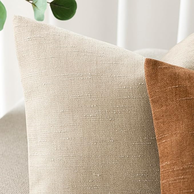 Foindtower Pack of 2 Soft Textured Chenille Throw Decorative Pillow Covers Square Accent Solid Cushion Cover Cozy Neutral Farmhouse Pillow Case for Couch Sofa Bedroom Living Room 16x16 Inch, Beige