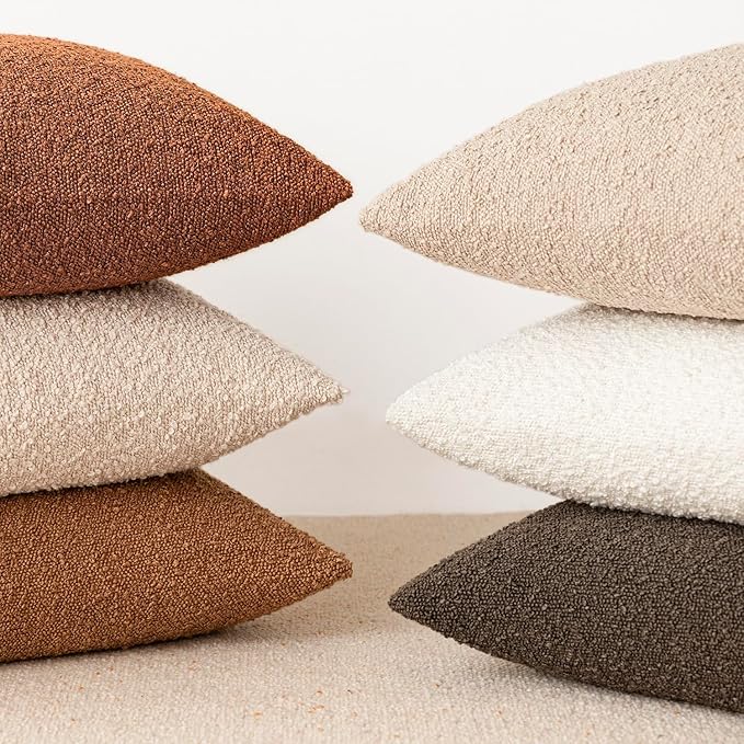 Foindtower Set of 2, Decorative Textured Boucle Throw Pillow Covers Accent Solid Pillow Cases Cozy Soft Couch Cushion Case for Chair Sofa Bedroom Living Room Home Decor 24x24 Inch Burnt Orange Hazel