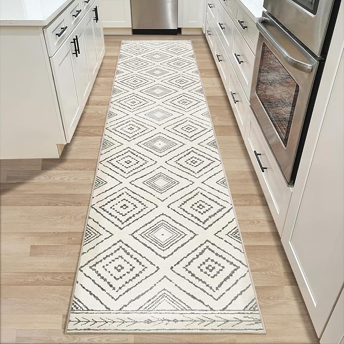 Area Rug 2x8 Rug Machine Washable Non-Slip Low Pile Print Pattern Western Rug for Living Room Bedroom Entryway Tribal Series -Navywhite/Black