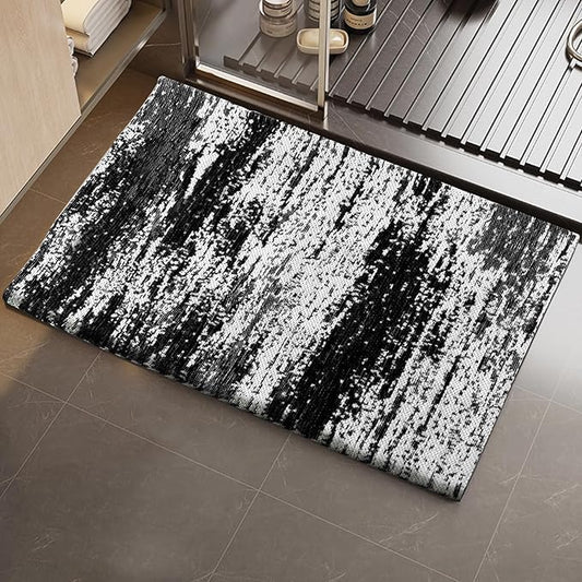 HDFK Graffiti Bath Mat | Non Slip Water Absorbent Quick Dry Woven Floor Mats | Thin Machine Washable Modern Shower Rug | Low Pile Profile Fit Under Door Vanity Room Bathroom Rugs | 24x17.7 Inch Black
