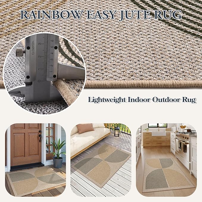 Lahome Rainbow Front Door Mat, 32"x48" Washable Non Slip Entry Way Rugs Indoor, Farmhouse Neutral Non Slip Non Shedding Lightweight Floor Carpet for Kitchen Bedroom Porch
