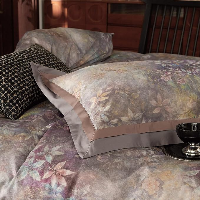 mixinni Vintage Floral Duvet Cover Set - Queen Size, 100% Long Staple Cotton Percale, Reversible Purple Floral Bedding Set with Zipper Closure, 3-Piece Luxury Duvet Cover with 2 Pillow Shams (20"x26")