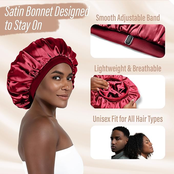 Satin Bonnet Adjustable Sleeping Silk Bonnet Black Women Men Double Layer Satin Silk Sleep Cap Hair Wrap Large Curly Hair