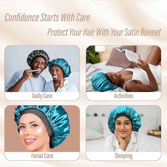 Satin Bonnet Adjustable Sleeping Silk Bonnet Black Women Men Double Layer Satin Silk Sleep Cap Hair Wrap Large Curly Hair