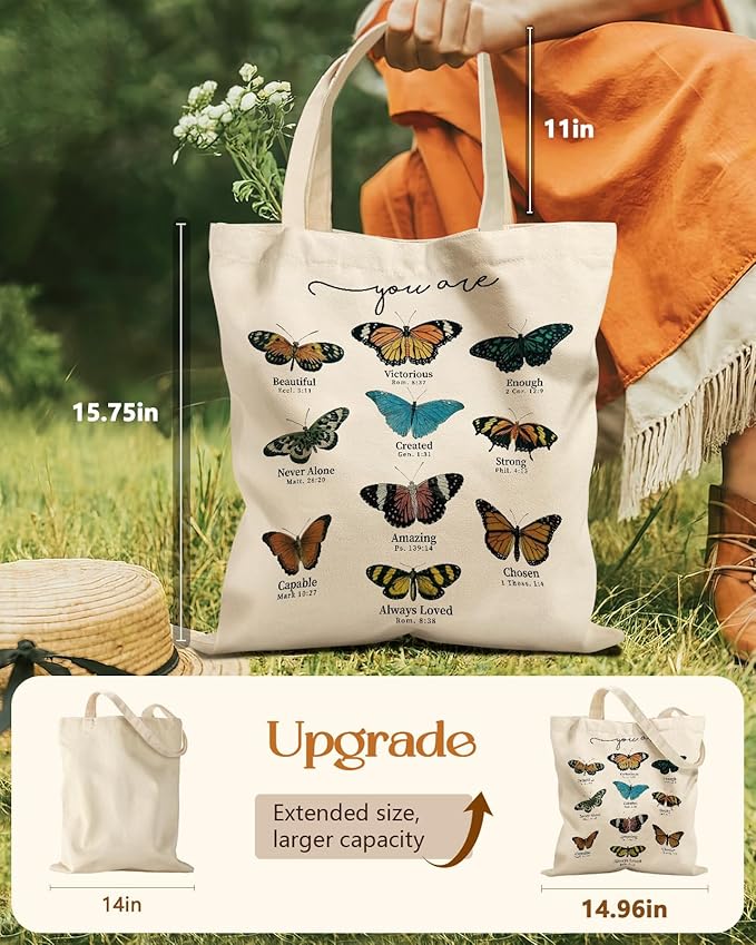 Aesthetic Tote Bag for Girls - with Magnetic Buckle and Zipper Inner Pocket for Women Lady Canvas Cotton Tote Bag