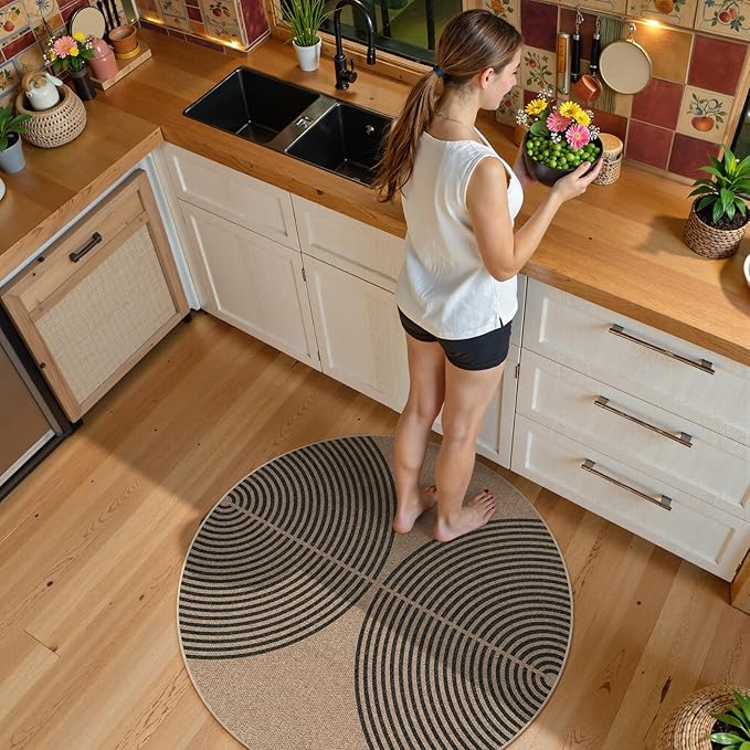 Lahome Modern Rainbow Round Rug 4ft, Washable Outdoor Rugs for Entryway Patio Farmhouse Indoor Outdoor Carpet, Contemporary Non Slip Small Round Kitchen Mats for Floor Entry