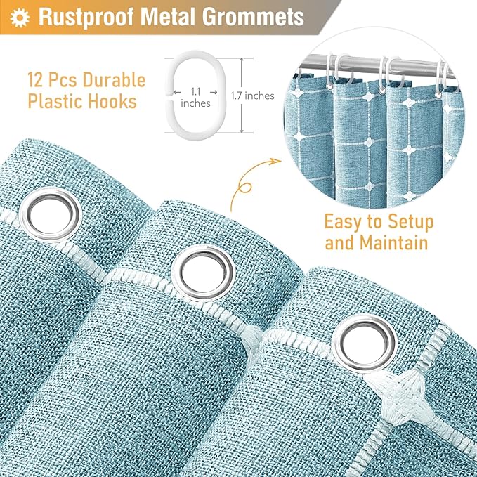 BTTN Boho Farmhouse Shower Curtain - Linen Rustic Heavy Duty Fabric Shower Curtain Set with Tassel, Water Repellent, Bohemian Vintage Country Cloth Shower Curtains for Bathroom, Teal/Turquoise, 72x72