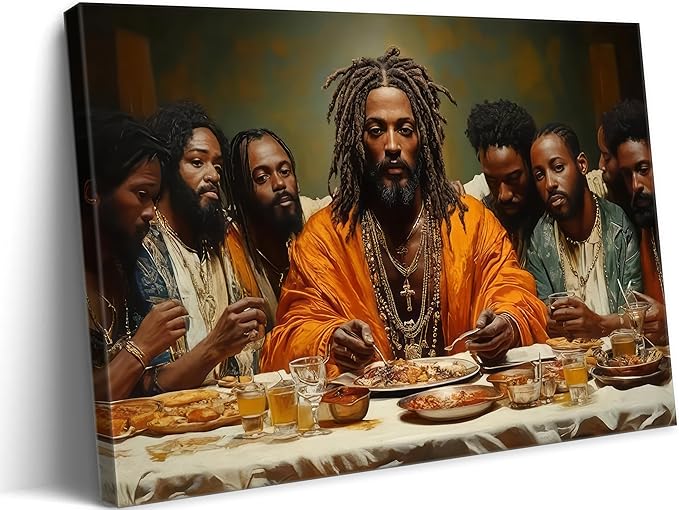 WWN Modern Black Jesus Canvas Wall Art African American The Last Supper Painting Picture Wall Decor Black Man Christian Poster Print Artwork for Kitchen Dining Room Living Room Bedroom Home Decoration