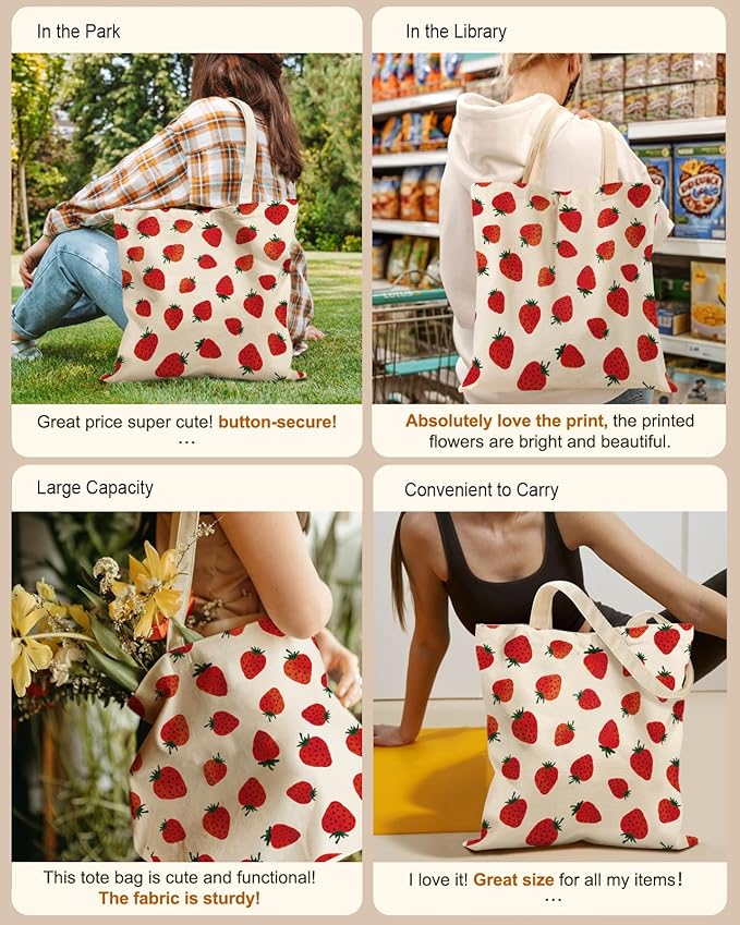 Aesthetic Tote Bag for Girls - with Magnetic Buckle and Zipper Inner Pocket for Women Lady Canvas Cotton Tote Bag