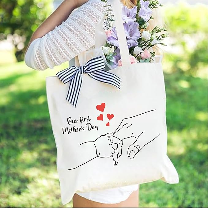 Mama Canvas Bag Mommy Cotton Tote Mummy Canva Tote Women Reusable Grocery Mother Gift Mom Shoulder Bag With Zipper Pocket Makeup Cosmetic Pouch