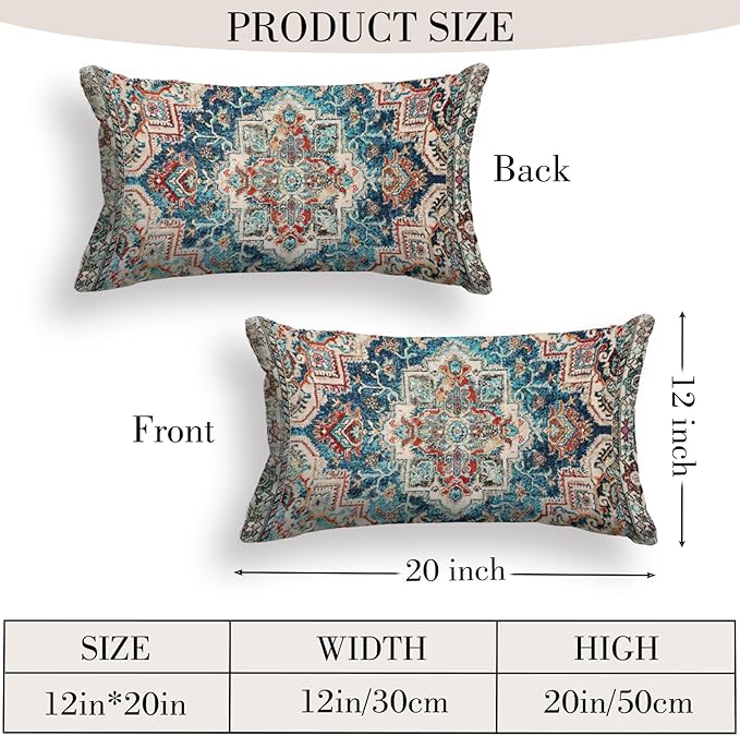 Boho Throw Pillow Covers 12x20 inch Set of 2,Boho Vintage Carpet Pattern Antique Ethnic Decor Double Sided Pattern Cushion Cover Soft Pillow Case Living Sofa Room Bed Square Pillow Cover