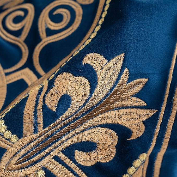 Aeckself European Floral Pillow Cover 12x20 Inch, Luxury Velvet Embroidered Decorative Lumbar Throw Pillow Cover for Couch Bedroom Living Room, Navy Blue and Gold, Yw-OBYG-Blue3050