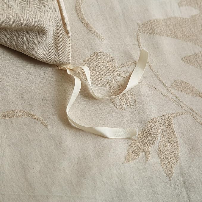 mixinni King Duvet Cover Set - 70% Cotton 30% Linen Blend, Bohemian Floral Jacquard 3-Piece Comforter Cover with 2 Pillowcases, Soft Breathable Lightweight Bedding Set (104"x90"), Almond Milk Grey