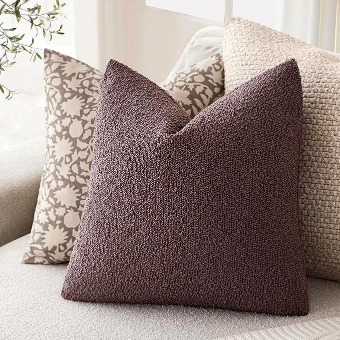 Foindtower Pack of 2, Decorative Textured Boucle Throw Pillow Covers Neutral Accent Solid Pillow Cases Cozy Soft Couch Cushion Case for Chair Sofa Bedroom Living Room Home Decor 22x22 Inch Dark purple
