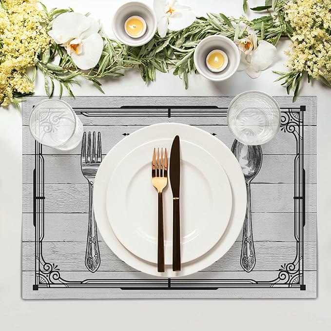 Giwawa Live Laugh Love Placemats Set of 4 Knife Fork Spoon Vintage Style Decorative Linen Table Place Mat Washable Heat Resistant Non Slip for Dining Kitchen Party Holiday 12"x18"