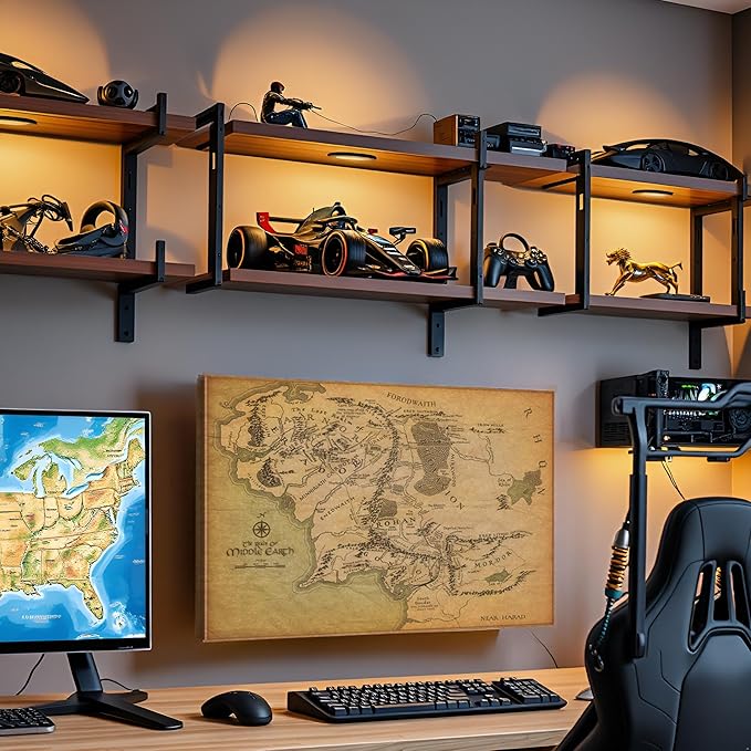 Middle Earth Map Wall Art Canvas Print - Fantasy Map of Middle Earth - 16''H x 24''W with Inner Wooden Frame - Lightweight & Easy to Hang - Perfect for Bedroom, Game Room Decor