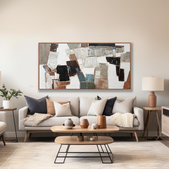 Wall Art Pictures For Wall Canvas Modern And Minimalist Wall Art 29"X58" Framed Wall Decor Artwork Painting Natural Wall Minimalist Geometric Line Art Decorations For Dinning Room Bedroom Home Office Kitchen