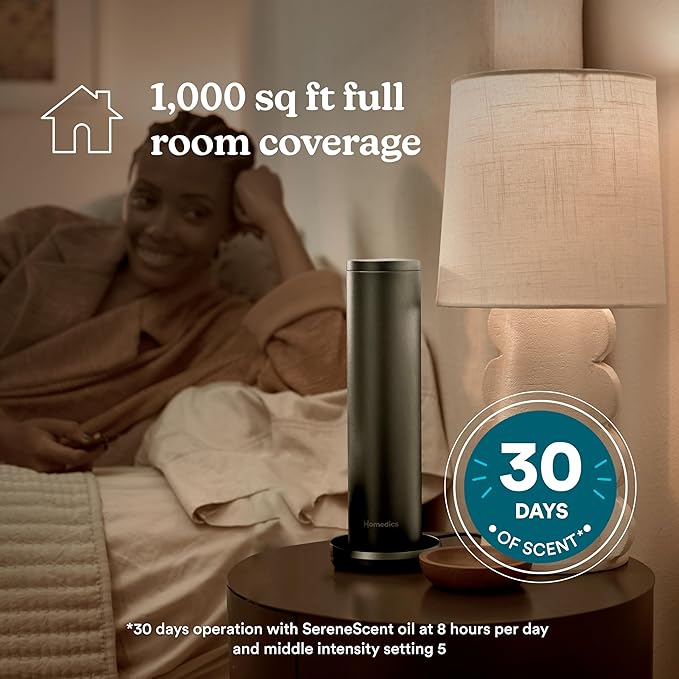 Homedics SereneScent Waterless Home Fragrance Diffuser, Use with Homedics SereneScent Oil (Sold Separately), Patented Air Diffusion Technology, Clean & Natural Fragrance, Enhances Mood, Large Rooms