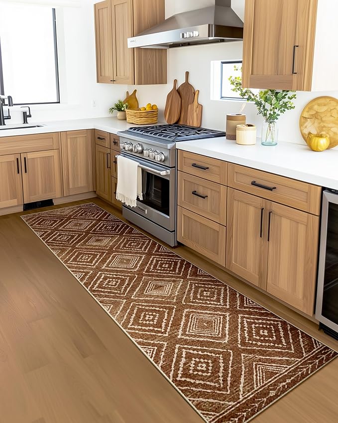 Area Rug 2x6 Rug Machine Washable Non-Slip Low Pile Print Pattern Western Rug for Living Room Bedroom Entryway Tribal Series -Yellowbrown/Cream