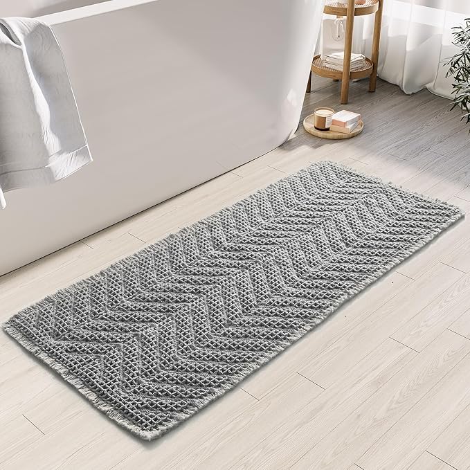 BohoBath Matts,Upgraded Waffle Super Absorbent Bath Mat,Bathroom Rugs Non Slip Washable, Quick Dry Shower Mats, Ultra Soft Bath Mats for Bathroom Floor,Gray,19"*48"