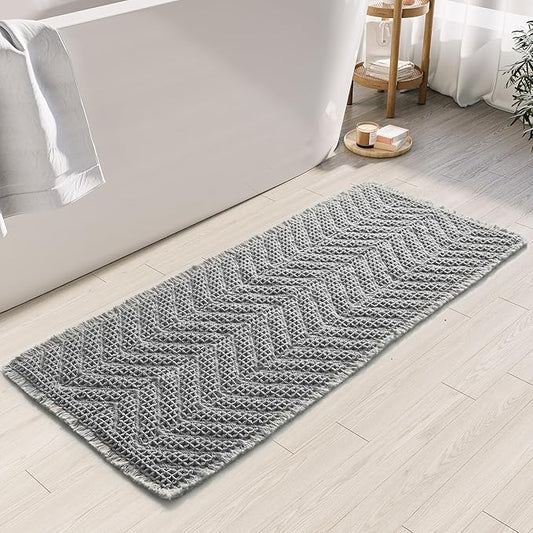 BohoBath Matts,Upgraded Waffle Super Absorbent Bath Mat,Bathroom Rugs Non Slip Washable, Quick Dry Shower Mats, Ultra Soft Bath Mats for Bathroom Floor,Gray,19"*48"