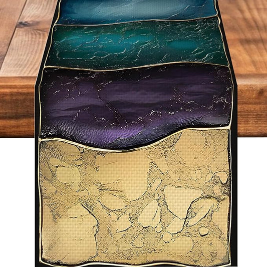 Purple Marblre Burlap Table Runner Seasonal Spring Fall Kitchen Dining Linen Table Decoration for Indoor Outdoor Home Party Dinner 13x72 Inch